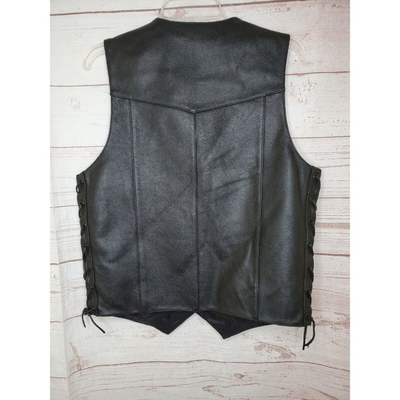 FMC Black Leather Button Side Tassel 2 Inside & Outside Pockets Size 38 Vest - Picture 7 of 12